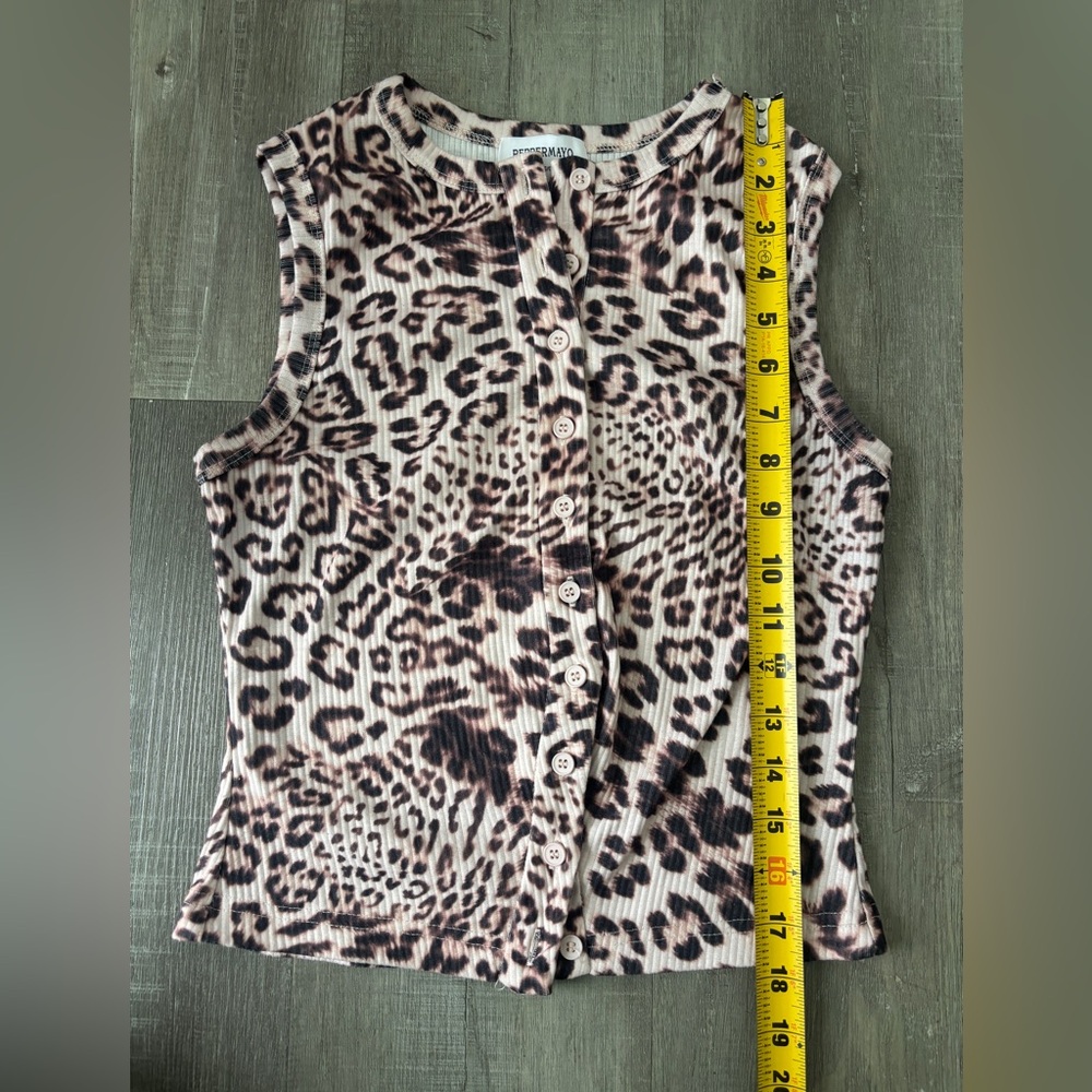 Peppermayo Leopard Print Ribbed Button-Front Top - Picture 5 of 6
